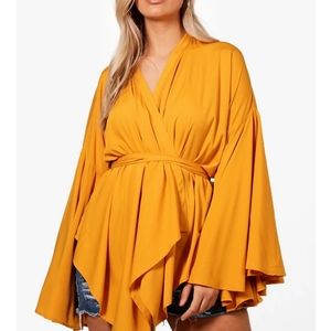 Boohoo Amber wide sleeve wrap tie blouse